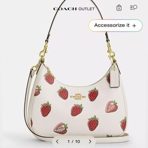 Coach White and Red Strawberry Hobo Bag